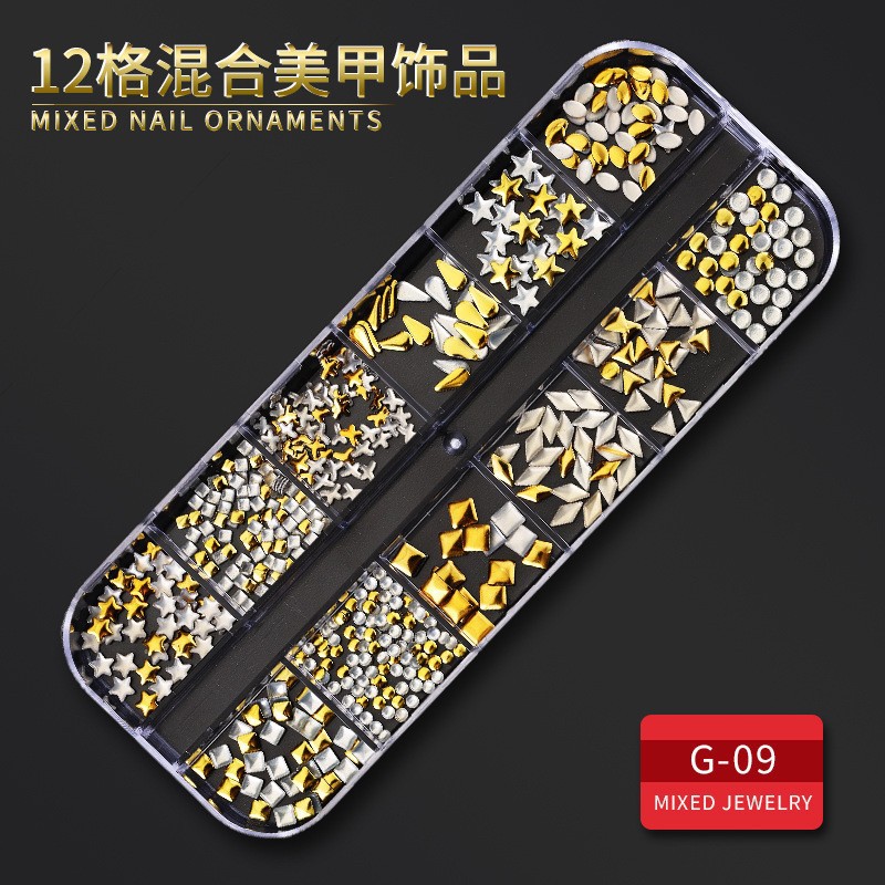 Manicura estrella Luna joyería conjunto completo en forma especial remache aleación diamante mágico color perla lentejuelas manicura joyería de uñas