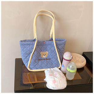 Korean Style Ins Embroidered Bear Mummy Bag Large Capacity Outgoing Crossbody Multifunctional Shoulder Bag Handbag Mother and Baby Bag