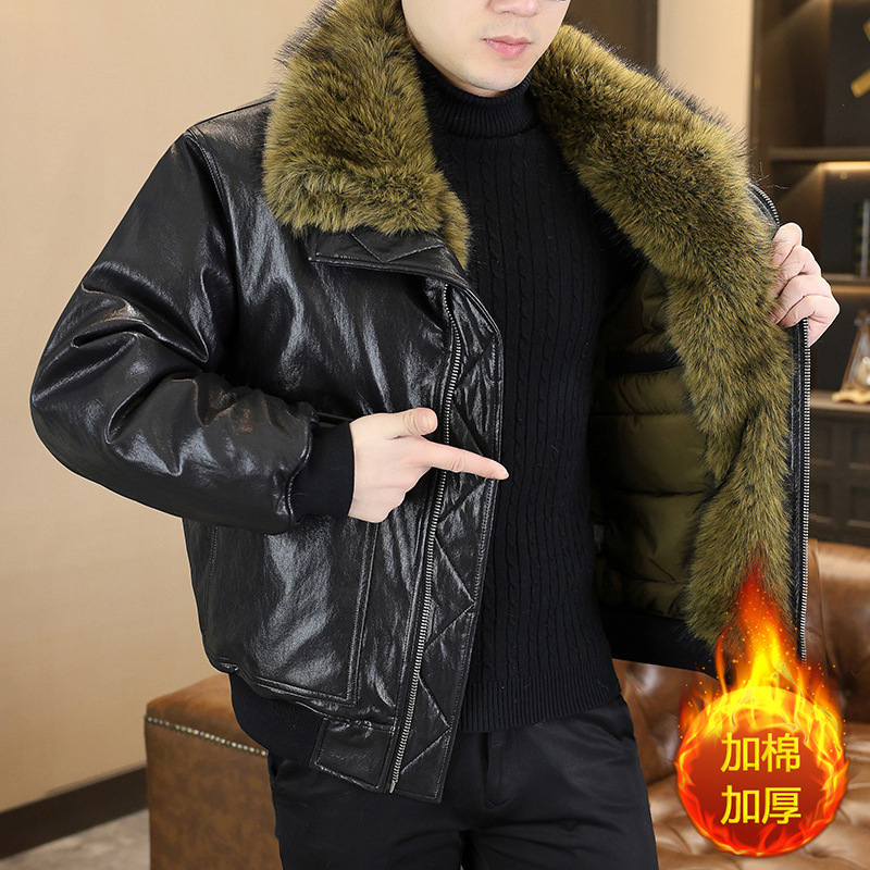 Men's Thick Stand Collar Leather Jacket, 2025 Winter New Style, Fashionable Casual Trendy Versatile Warm Outerwear