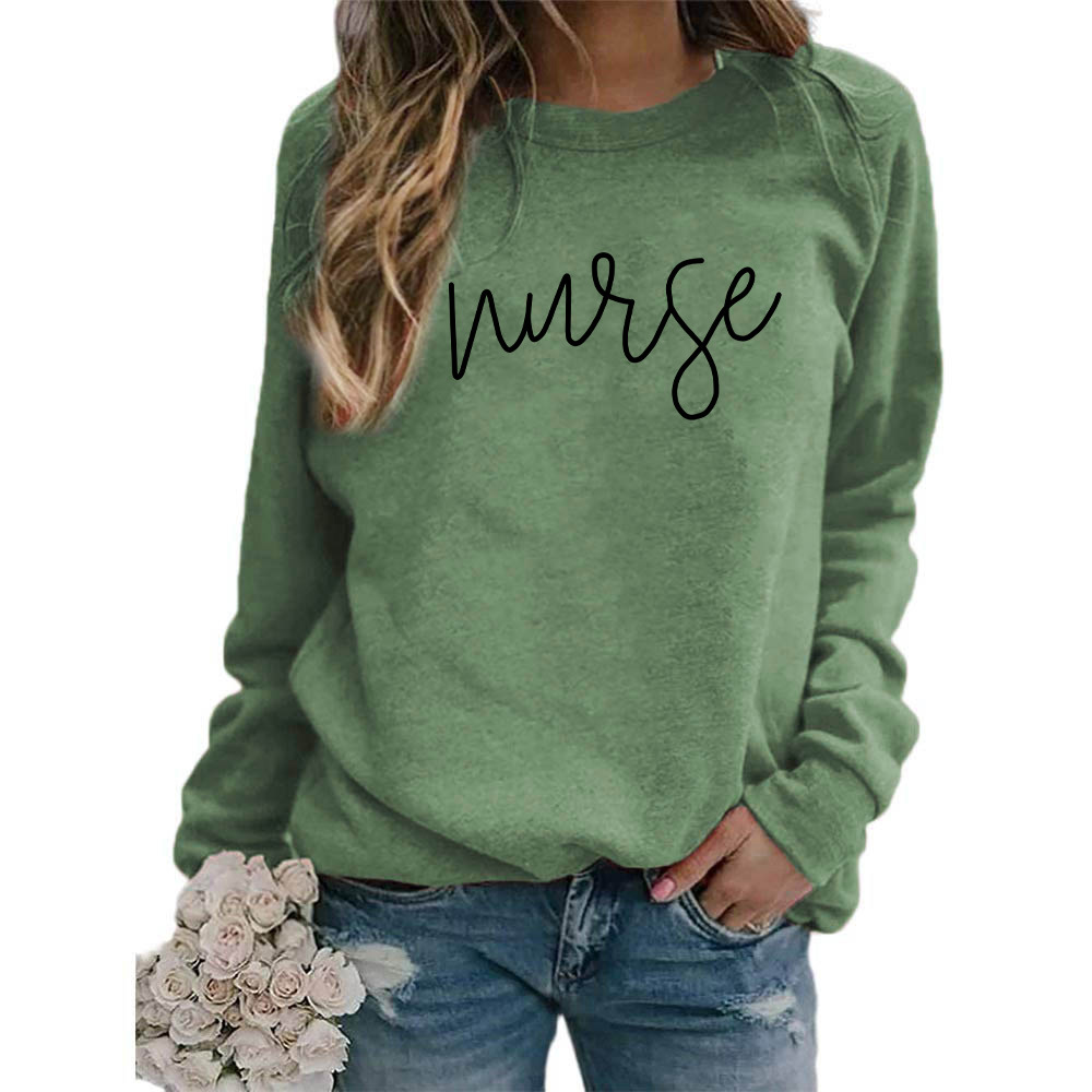 Krankenschwester-bedruckter Pullover mit Rundhalsausschnitt, europäischer, lockerer, großer Herbst- und Wintermantel_voghion.com