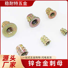 锌合金内外牙螺母带介预埋件螺母无介尖刺螺母大家具五金配件螺母