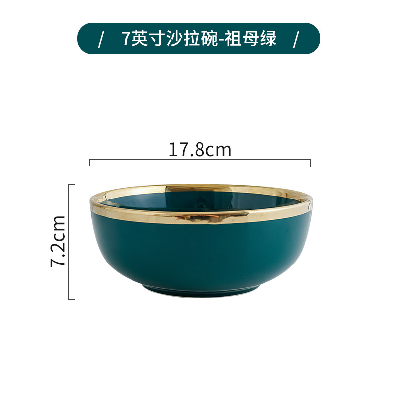 Nórdico borde dorado hogar vajilla de cerámica traje creativo tazón combinación ins viento neto arroz rojo tazón plato fideos