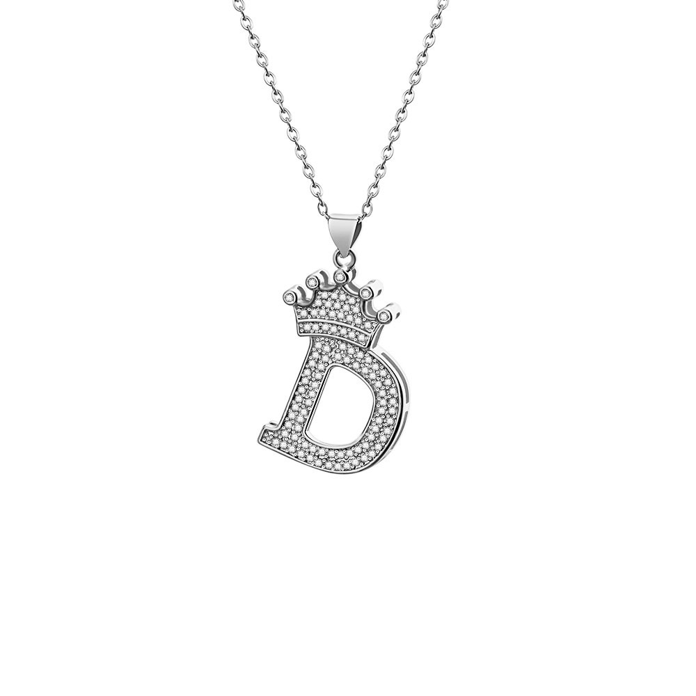 Stainless Steel Copper Simple Style Letter Crown Plating Inlay Zircon Pendant Necklace display picture 12