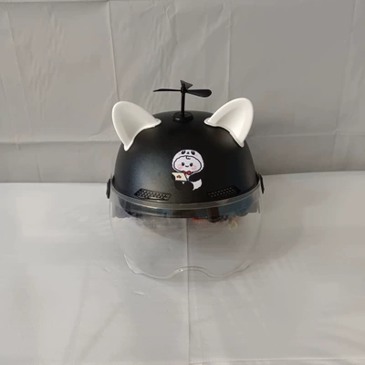 New national standard 3C adult simple helmet four seasons can be equipped with summer men's and women's electric car motorcycle safety helmet half helmet (Motosiklet kaskı (dəbilqə)) - adult-black-size-11-white-cat-ears-black-windmill-hd-short-lens