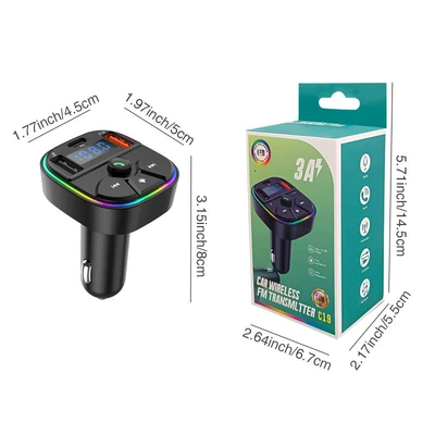 New C19 Car Dual USB Car Charger with Type-C Port Bluetooth Mp3 Plug-In U Disk Hands-Free Call Fm Transmitter (Car mp3) - c19-with-color-box