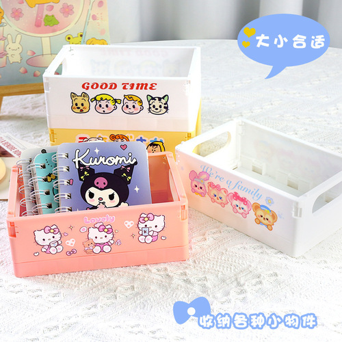 Original cartoon desktop foldable plastic storage box beautiful girl cartoon cute Japanese style sundries storage and organization basket