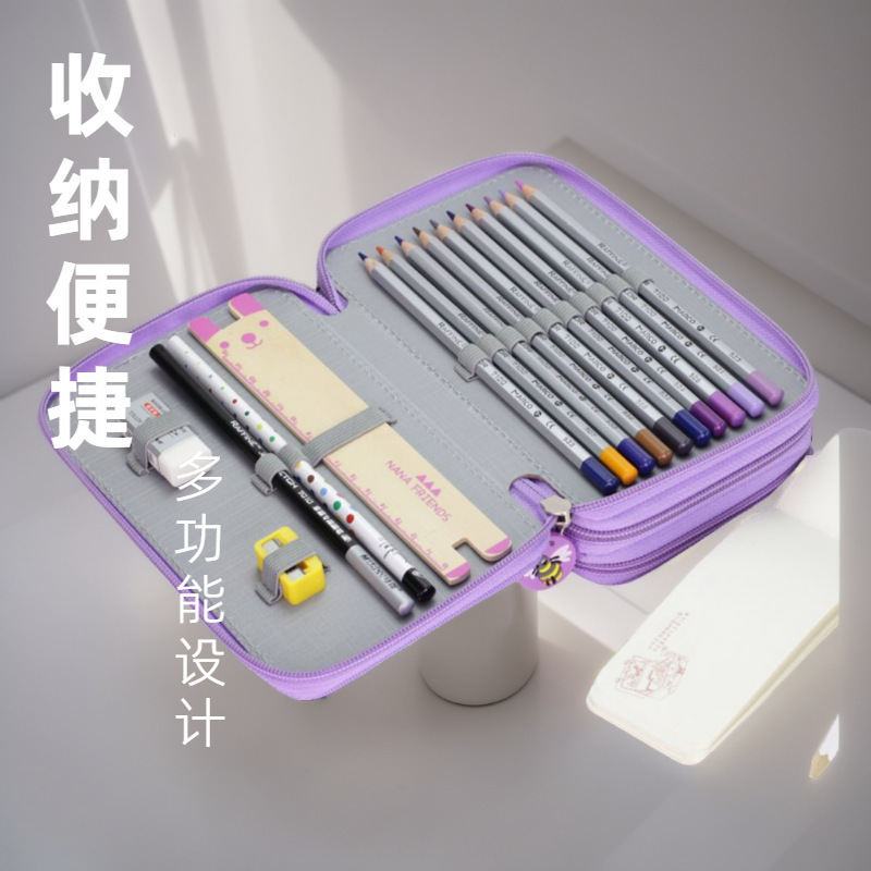 Bolsa de lápiz de gran capacidad transfronteriza bolsas de lápiz de pintura de arte bolsas de papelería de estudiantes 48 colores caja de papelería de tres cremallera