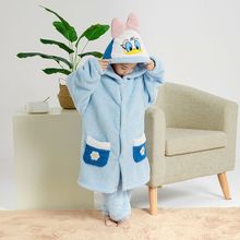 秋冬季珊瑚绒加厚唐老鸭睡袍儿童宽松外出萌巨厚家居服套装亲子