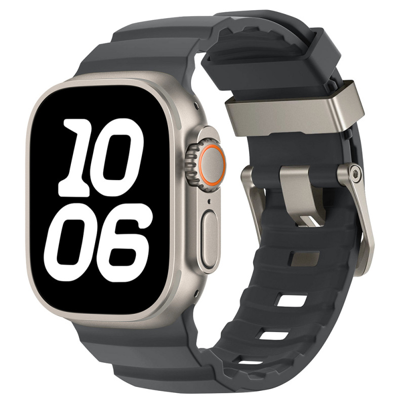 Apple Watch 6789用、ワイルドトラックシリコンストラップ、iWatch S10 Ultra用リストバンド、ブラックチタンカラーのメタルバックル|undefined