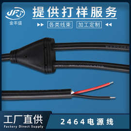 供应2464黑色护套电源线 两芯一拖二电源延长线 DC一分二连接线束