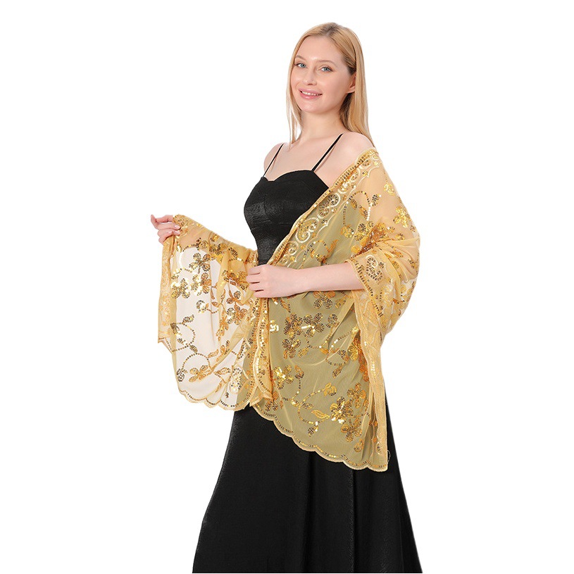 Transfronterizo de Buenas Mercancías con lentejuelas bordado chal vestido de novia cheongsam chal novia dama de honor bola cena chal femenino