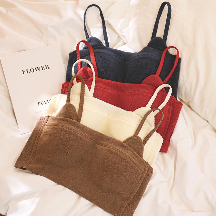 El otoño y el Invierno de peluche dulce terciopelo orejas gato caliente chaleco ropa interior cómodo sujetador taza fija inalámbrica