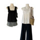 Senna 2025 New French Niche Square Collar Wide Shoulder Strap Sling Top Summer Lace Loose Outer Wear Top for Women