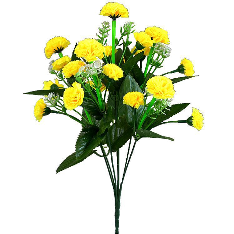 Flor artificial Flor falsa 7 tenedores 21 flores Decoración de clavel Flor de seda Flor de tela Flor de plástico Decoración de habitación Flor pequeña Ramo