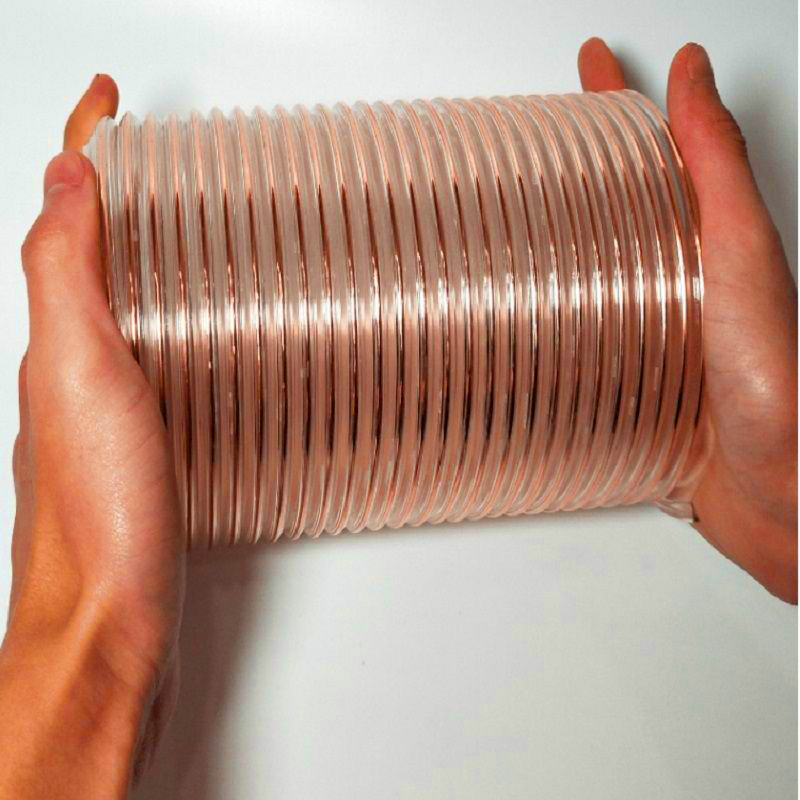 tubería de polvo industrial pu tubería de poliuretano transparente expandible corrugada resistente a alta temperatura manguera de alambre de acero chapado en cobre