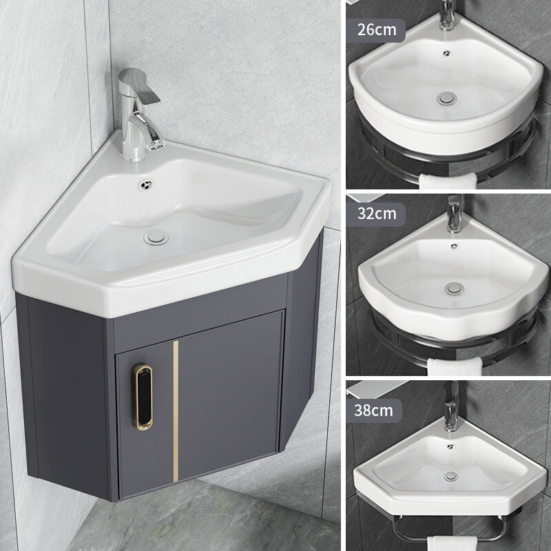 Triangular Wall-Mounted Washbasin Bathroom Cabinet Combination for Small Apartments, Corner Washbasin, Balcony Mini Washbasin Triangular Wall-Mounted Washbasin Bathroom Cabinet Combination for Small Apartments, Corner Washbasin, Balcony Mini Washbasin