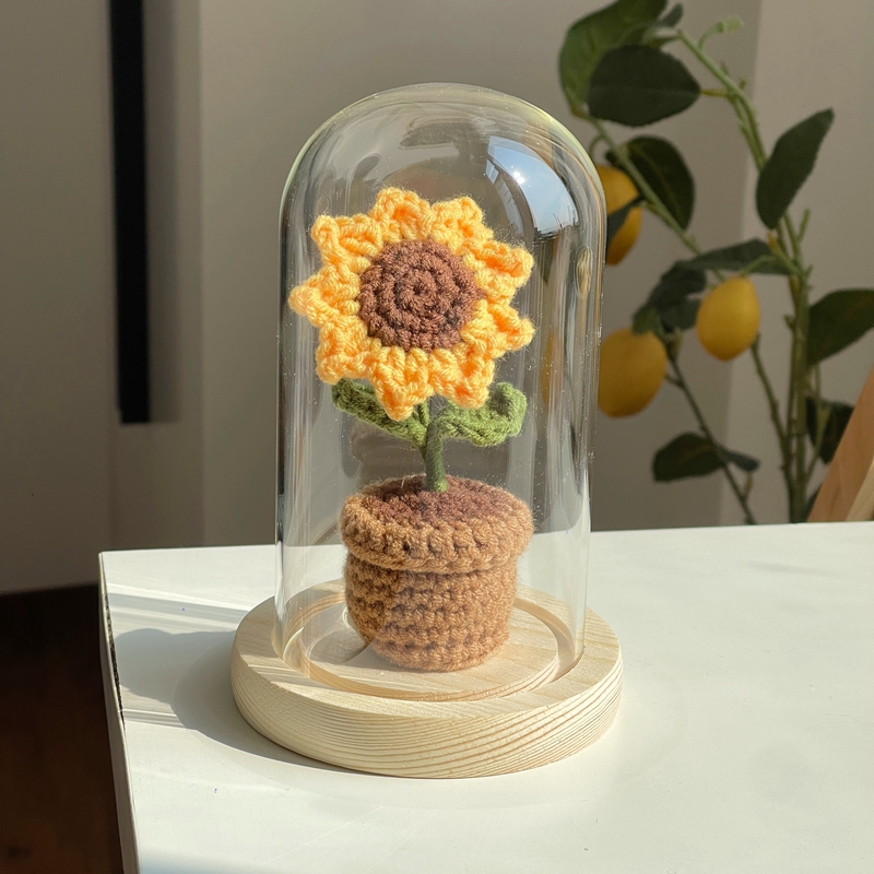 Tulipanes de ganchillo de lana terminados ramo en maceta de girasol decoración de mesa flor niña regalo graduación Pingju