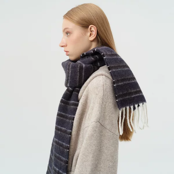 French Designer 35% Wool Blended Colorfulful Stripesd Scarf for Women in Winter Thickeneded Atmospheric Tassel Scarf