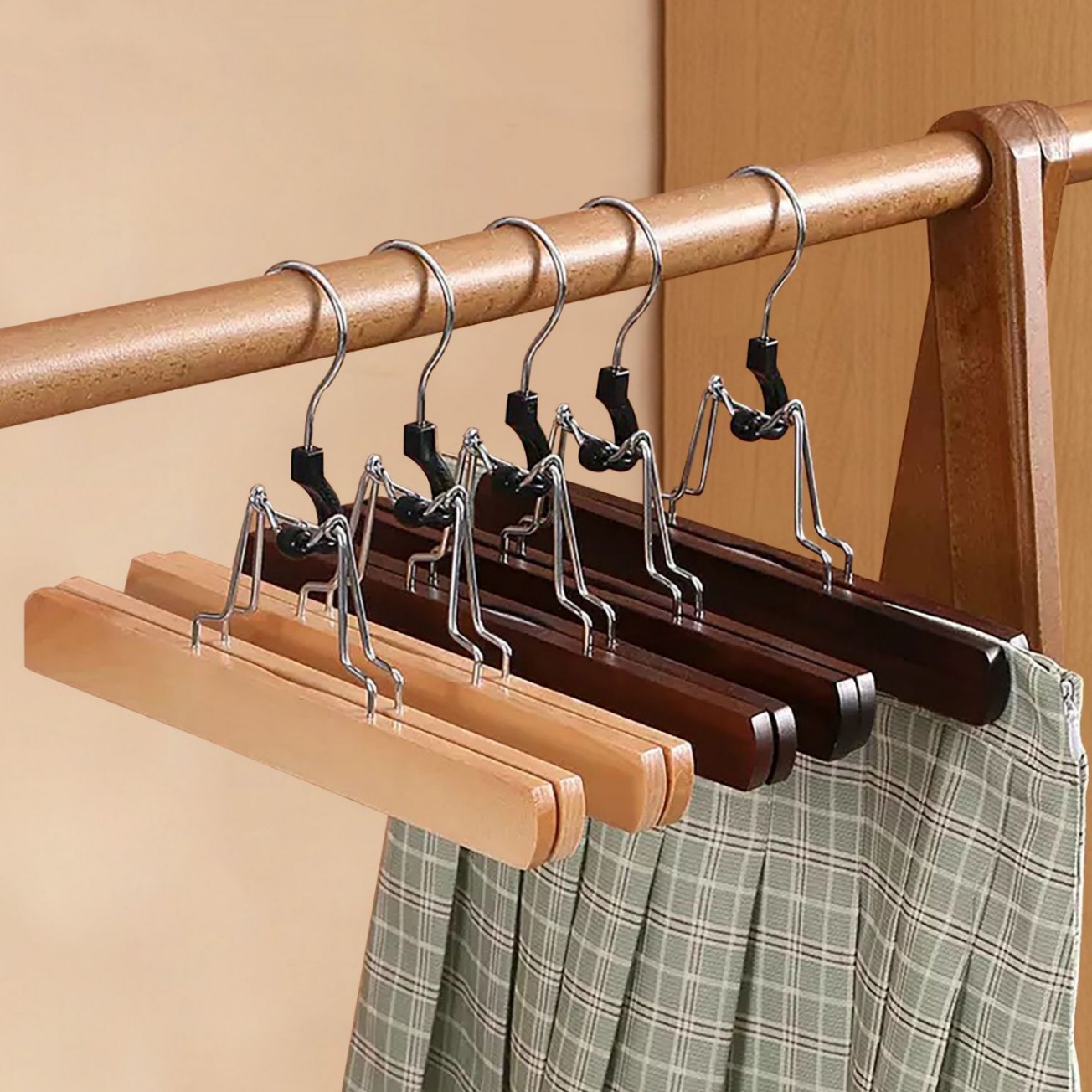 Percha de falda de madera maciza, clip de falda de madera, Hanfu, almacenamiento doméstico sin costuras, clip para pantalones de falda colgante jk de una palabra
