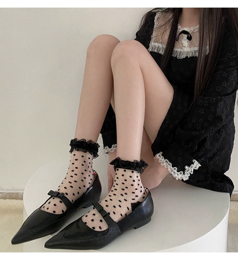 Носки Litto JK Lolita пышная марля, оборка на щиколотке, мелкий горошек — весна/лето, для детей