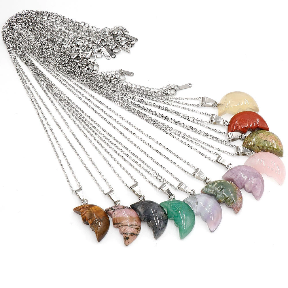 Лицо Луна Натуральный хрустальный камень с одной изогнутой поверхностью резная луна подвеска DIY ювелирные изделия трансграничный Хэллоуин оптом