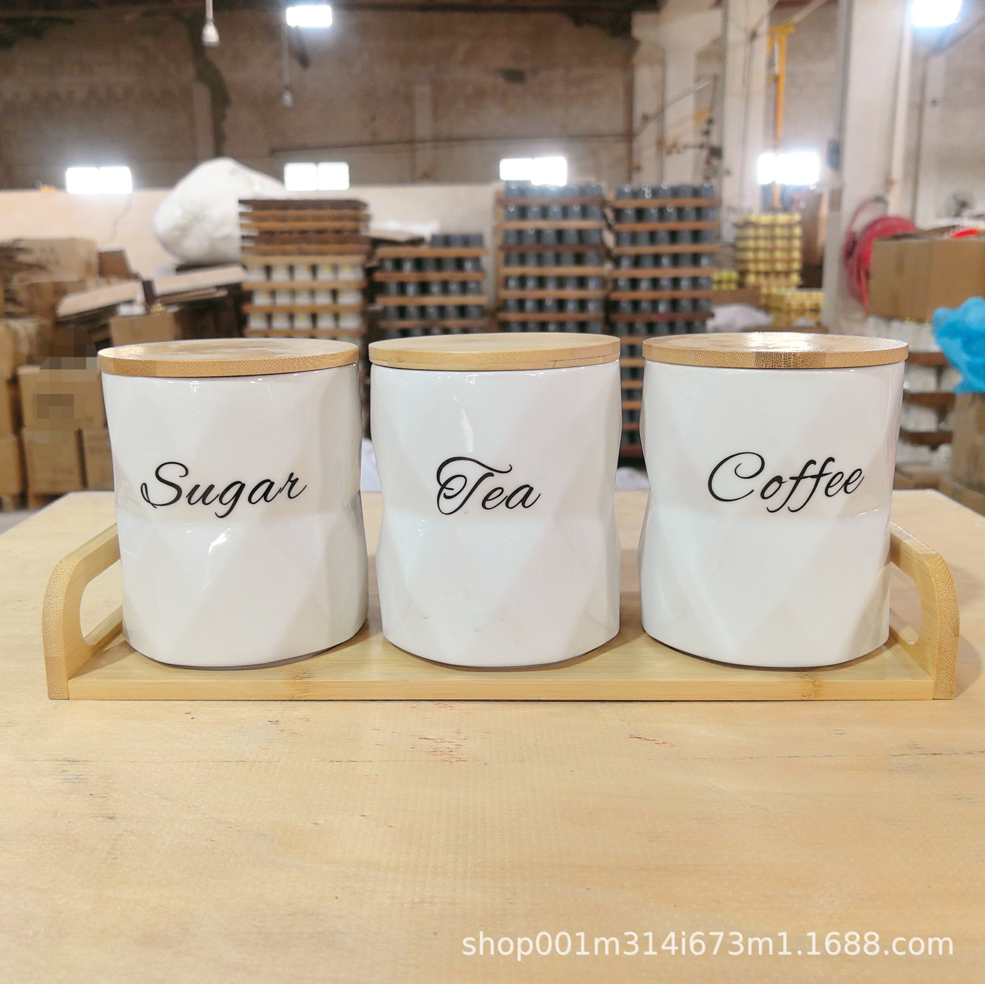 Cocina de alta calidad hogar cerámica almacenamiento de cerámica de granel de granel de granos de café de granel de té y azúcar de granel de tres piezas