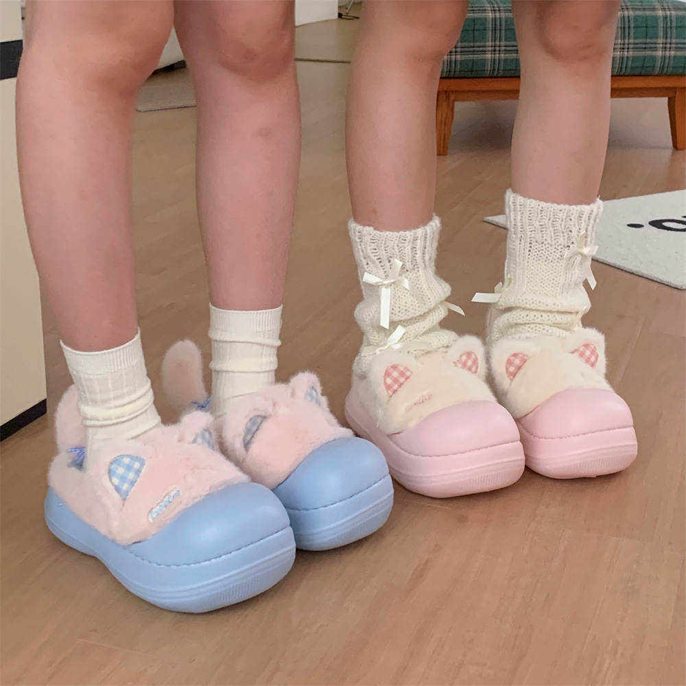 可爱软妹厚底软萌小猫保暖毛毛鞋女学生舒适冬季新款Lolita棉拖鞋