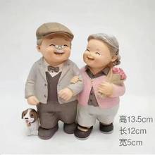 甜蜜爆款恩爱老头老太相伴散步生日蛋糕树脂摆件结婚庆生日礼物