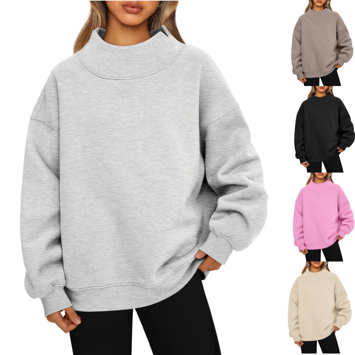 Amazon 2026 European and American Women's Sweatshirt Long-Sleeved High-Neck Pullover Sweatshirt Casual Sweatshirt Fleece Top