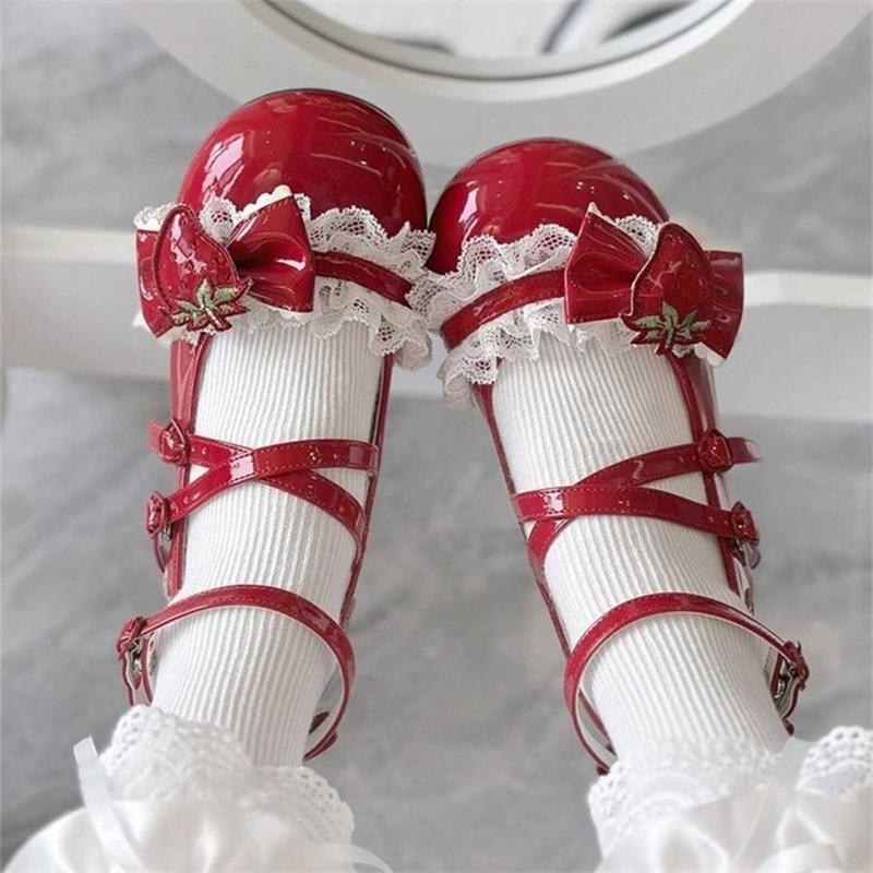 Zapatos Lolita originales arco encaje JK zapatos de cuero con cabeza redonda Lolita zapatos japoneses de dos dimensiones para mujeres