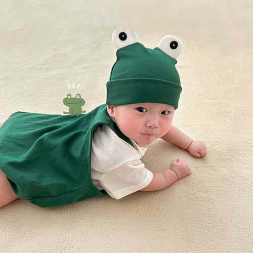 24 spring and summer new Korean style jumpsuit ins style small frog shaped suspender belt baby bag fart overalls
