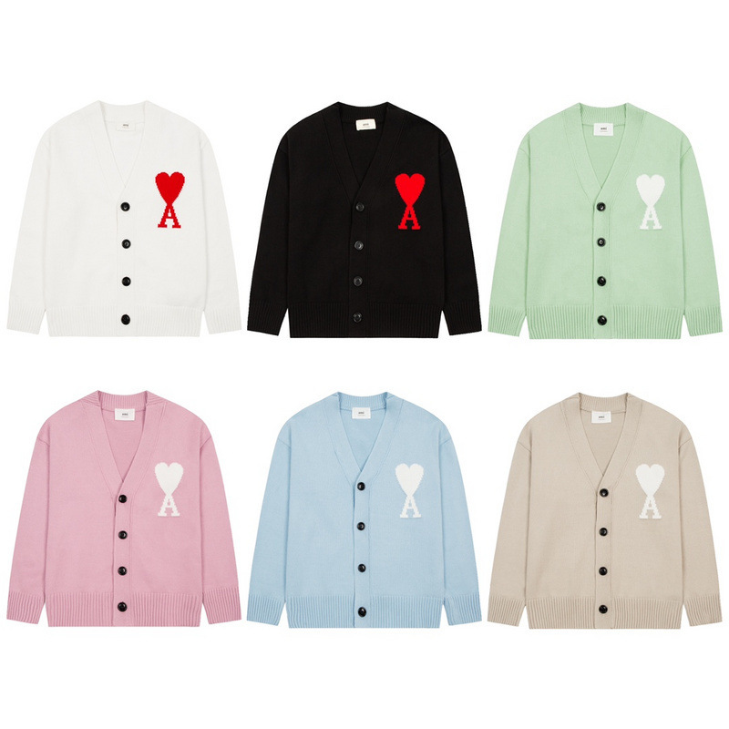 春秋新品法式爱心A印花纯色V领长袖男女同款时尚休闲毛衣针织开衫