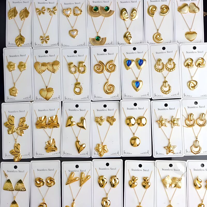 Fashion Cross-Border Stylish New Stainless Steel Plated 18K Gold Necklace Earrings Set Wholesale Titanium Steel Necklace Earrings Fashion Cross-Border Stylish New Stainless Steel Plated 18K Gold Necklace Earrings Set Wholesale Titanium Steel Necklace Earrings