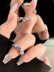 Purple Diamond Heart Open Ring for Women, Unique Design Recycled Tritium Gas Ring, 2022 New Trendy Simple Ring for Index Finger