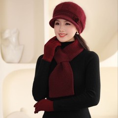 三件套简约时尚妈妈帽秋冬款经典户外防寒防风加绒保暖加厚女批发