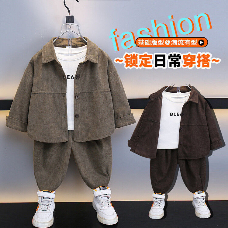 男の子秋スーツ 2025 新しい子供コーデュロイ 2 点セットベビー春秋ハンサム子供服男の子秋服|undefined