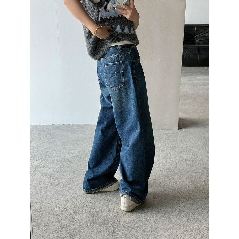 [Wang Qizhi] Retro Wide-Leg Jeans for Women in Autumn and Winter, High-Waisted, Loose, Slim and Drapedy Straight Pants Wq010
