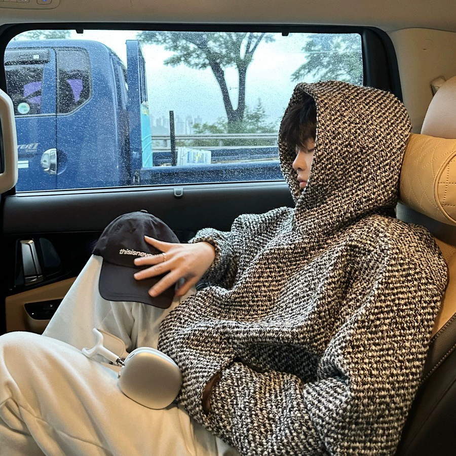 Модный брендовый свитер с капюшоном в стиле Chanel, мужской модный плотный твидовый Свободный пуловер на весну и осень, универсальная Модная рубашка с длинными рукавами