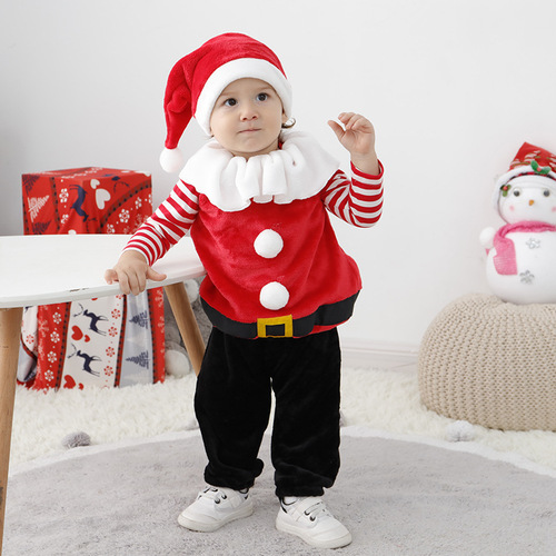 Cross-border children's clothing, Santa Claus hooded costume, baby clothes, men's and women's four-piece suit, Christmas children's clothing