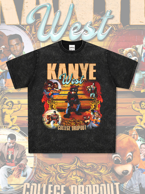 American Retro Hip-Hop Kanye Kanye West Printed Short-Sleeved Heavy Cotton Long-Sleeved Round Neck Hooded Sweatshirt