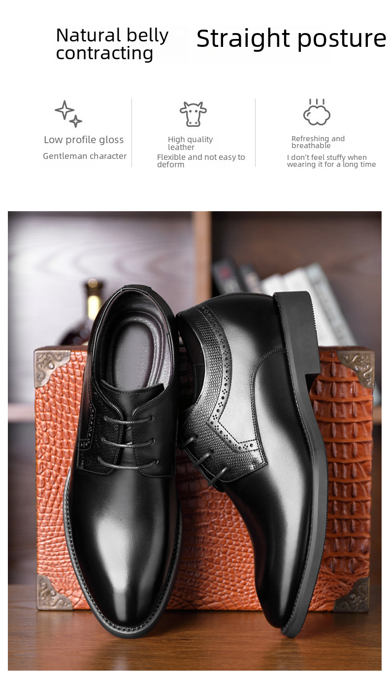 Men's 8cm6cm Inner Height Increasing Shoes Men's Korean Style Business Dress Pointed Toe Casual Men's Leather Shoes Bridegroom's Wedding Shoes_vogvips.com