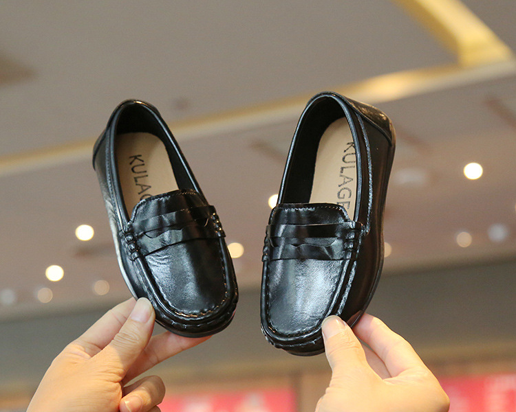 English style bean big children's new spring 2023 boys' small leather shoes, one footed loafers_voghion.com