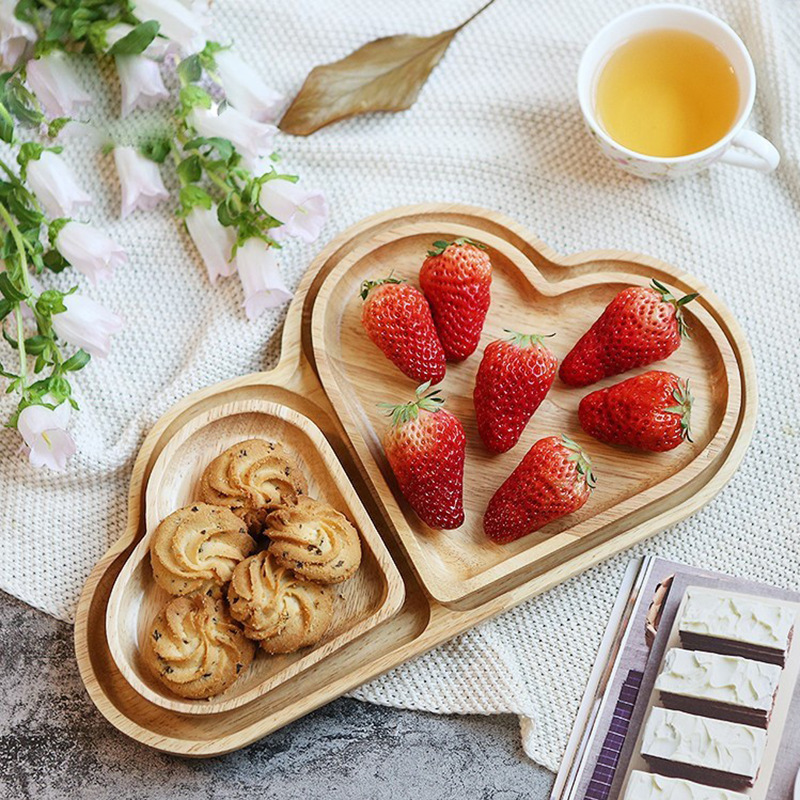 bandeja de madera creativa de amor frutas refrigerios bandeja de madera de la tarde para la fiesta snack bandeja de bambú
