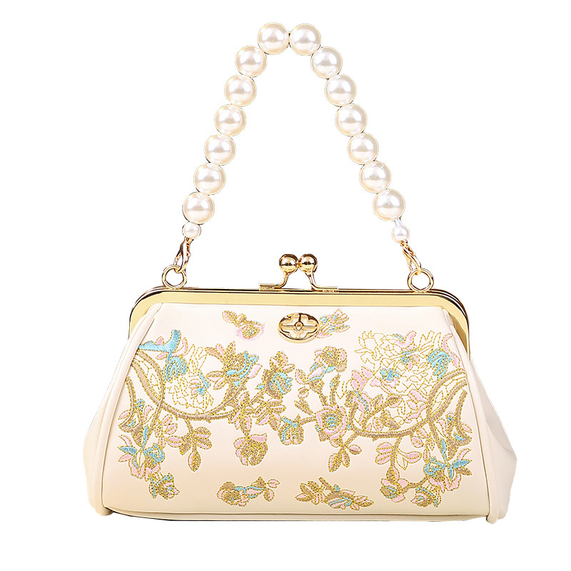 Bolsa bordada com corrente de pérolas, modelo transversal, elegante, para usar embaixo do braço, ideal para cheongsam, tamanho médio, em couro PU, com vários compartimentos._voghion.com