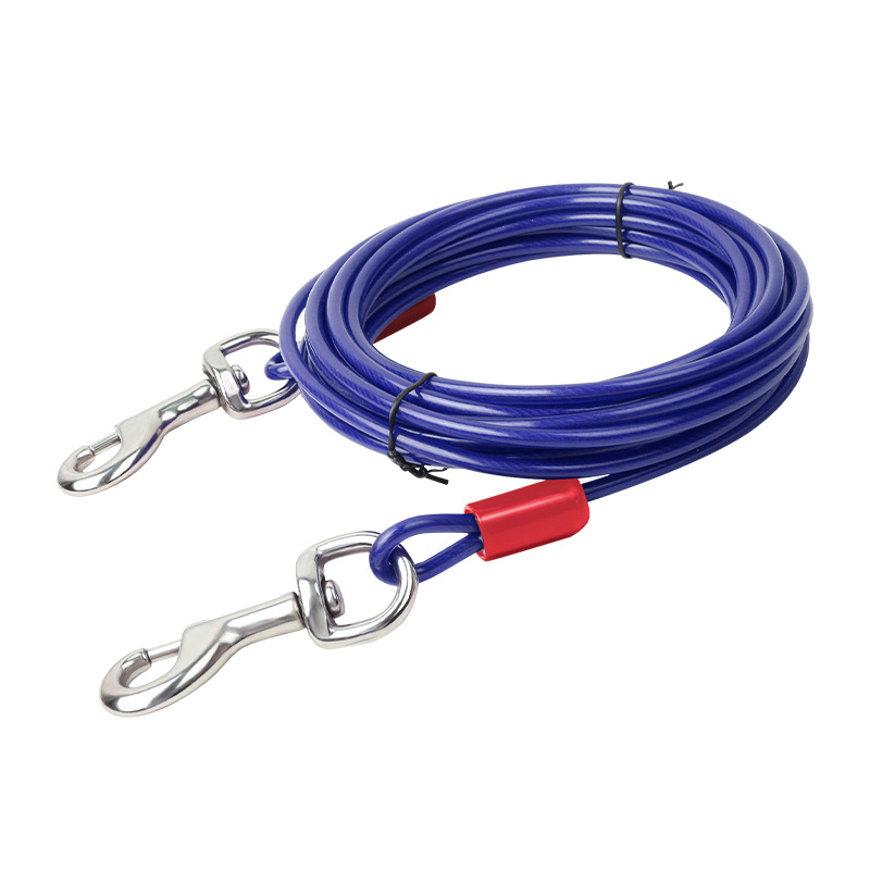 Amazon estilo explosivo cuerda de alambre de doble gancho perno anti-mordedura cuerda para perro tracción para mascotas al aire libre uno arrastre dos cadenas anti-mordedura para perros