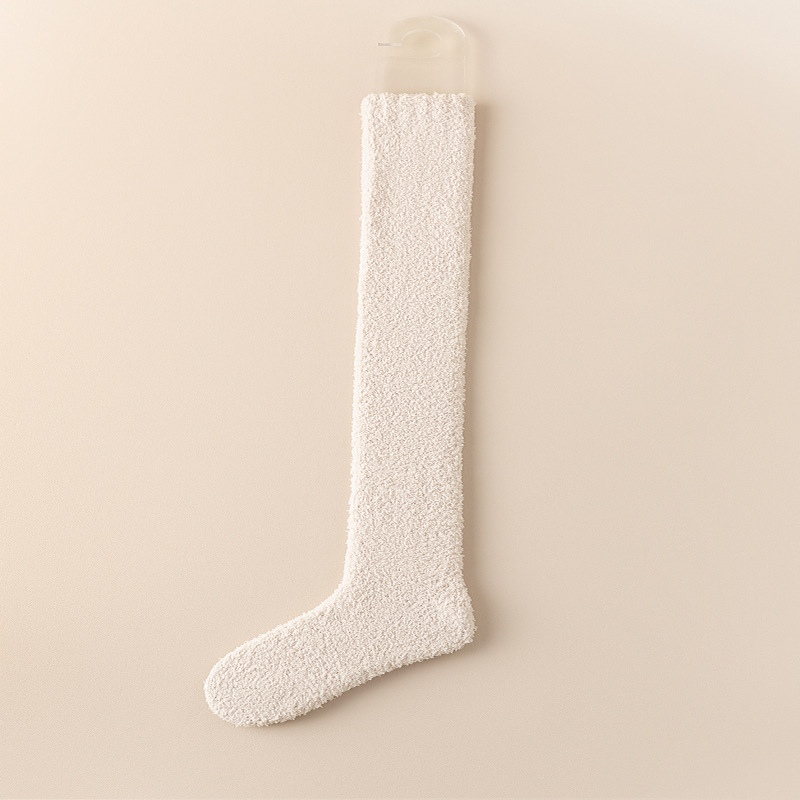 Calcetines de lana de coral sobre la rodilla medias sin pelusa calcetines de piso de sueño gruesos forrados de lana calcetines de pierna delgada medias calientes