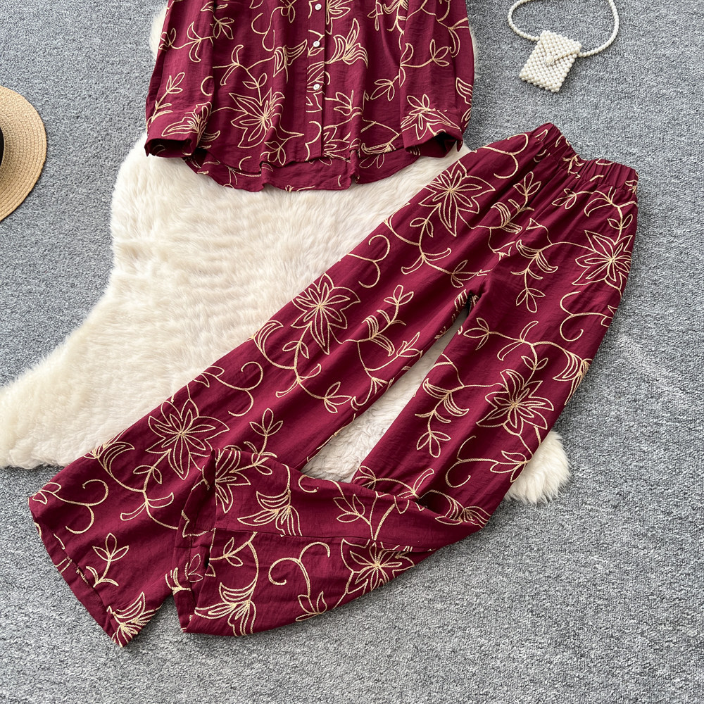 Women's Leaf Embroidery Two Piece Set Cardigan And Wide Leg Pants Slimming Versatile Autumn 2026 Commuting Clothing_ecoleips.com