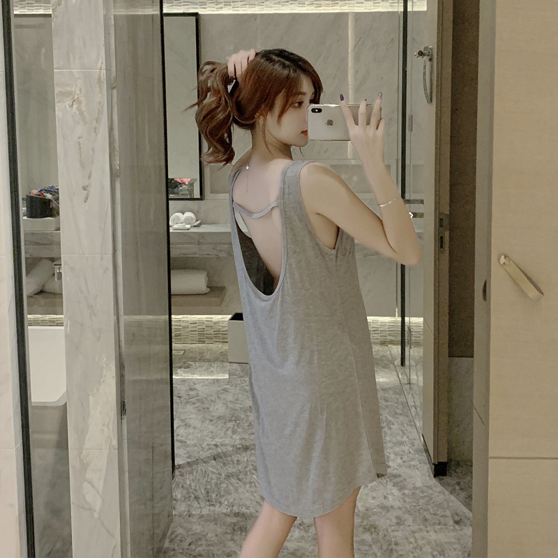 Women's Summer Thin Sexy Backless Pajamas Women's Sleeveless Vest Mid-length Loose Sling Simple Home Clothes