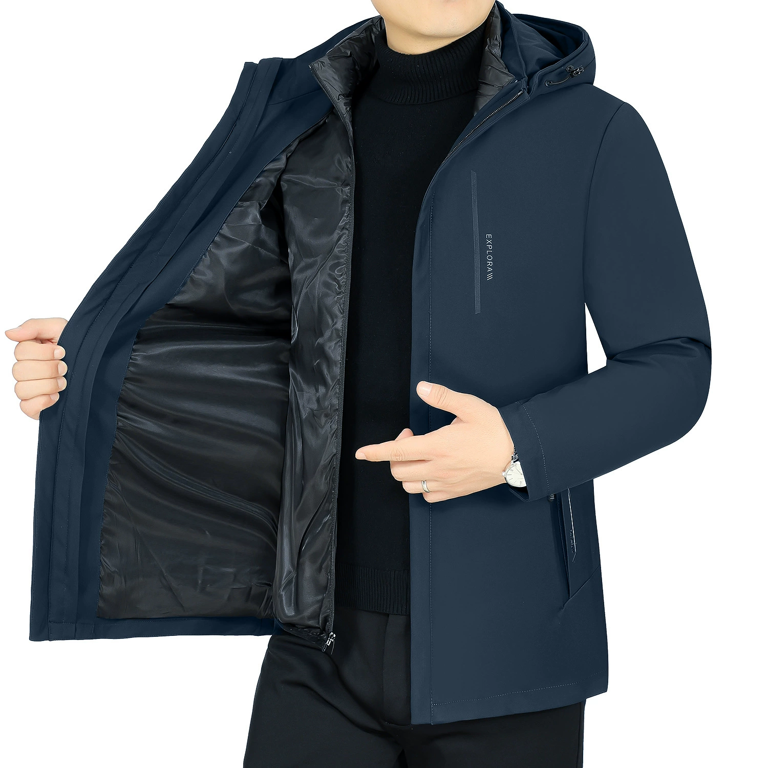 Winter long down jacket, maxi length, increased thickness