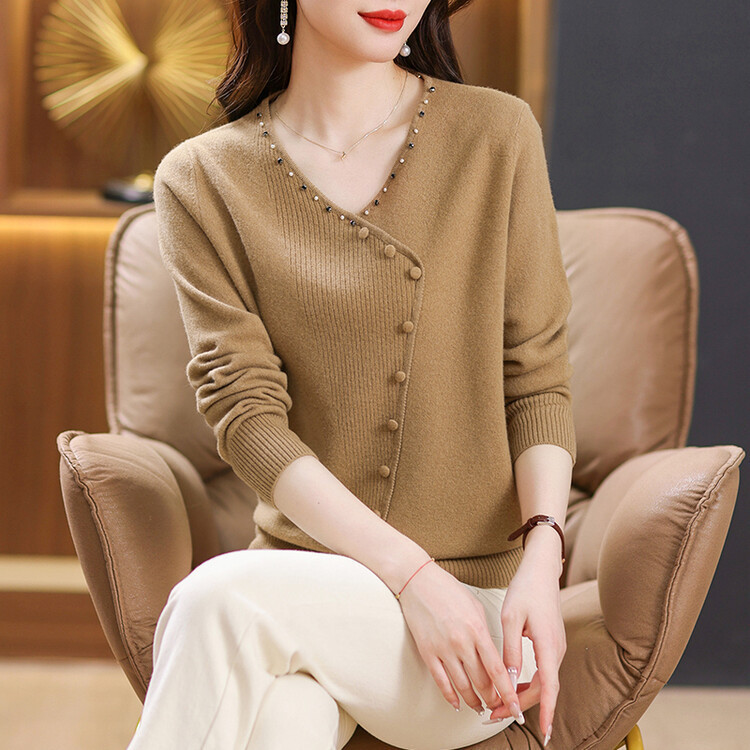 E5849 1590K ÁO LEN NỮ TAIRYA ÁO LEN MÙA XUÂN THU ĐÔNG TRUNG NIÊN CỔ CHỮ V TRÔNG TRẺ HƠN TUỔI THỜI TRANG NỮ G04 SẢN PHẨM MỚI